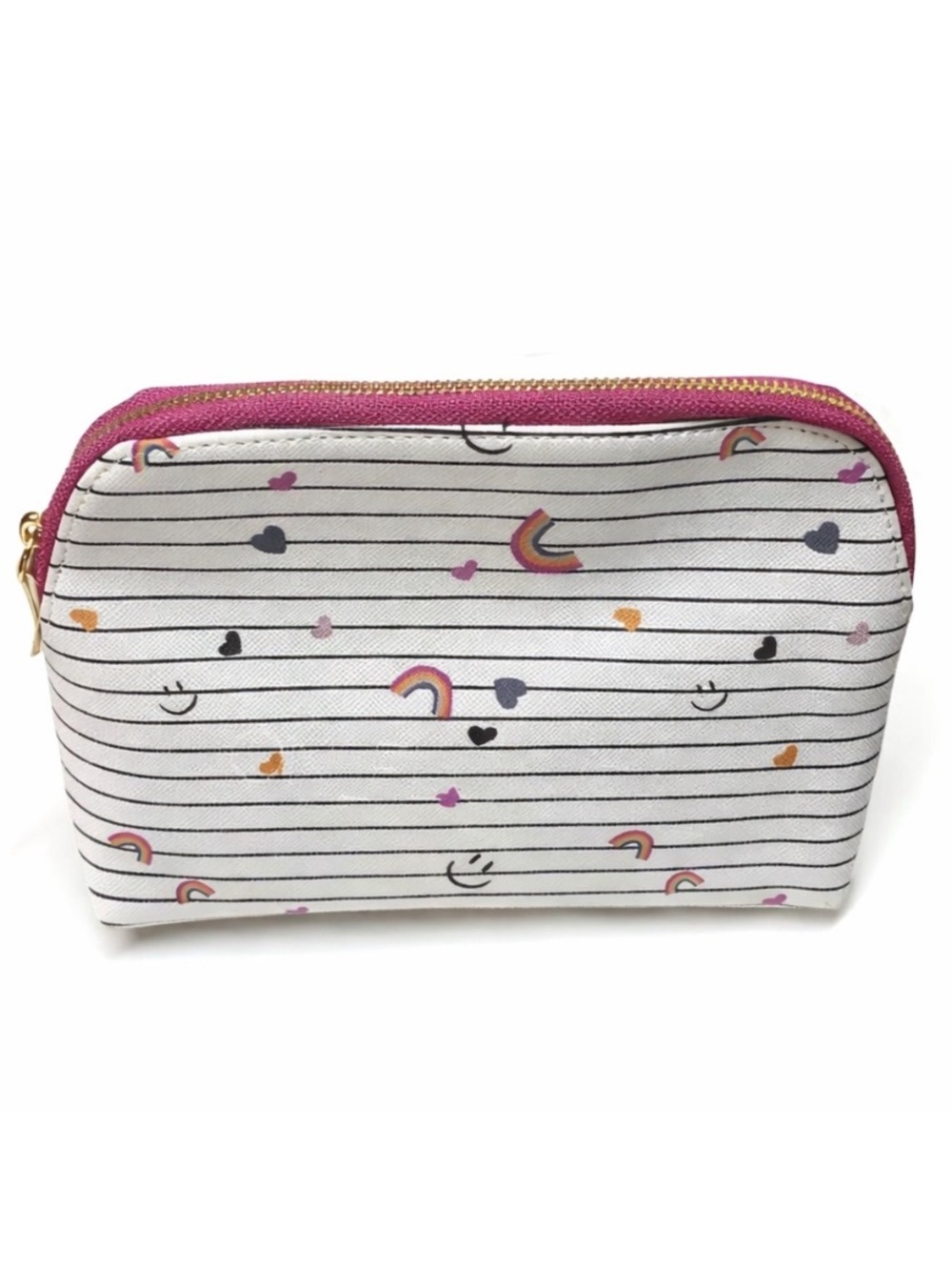LOFT Rainbow Heart Stripe Cosmetic Makeup Bag Travel Pouch NWT